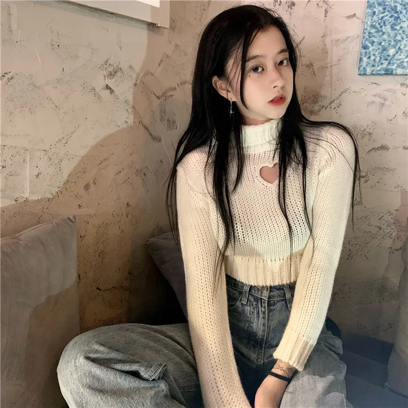 Женские укороченные свитера с воротником-хомутом ажурный дизайн Y2K популярные