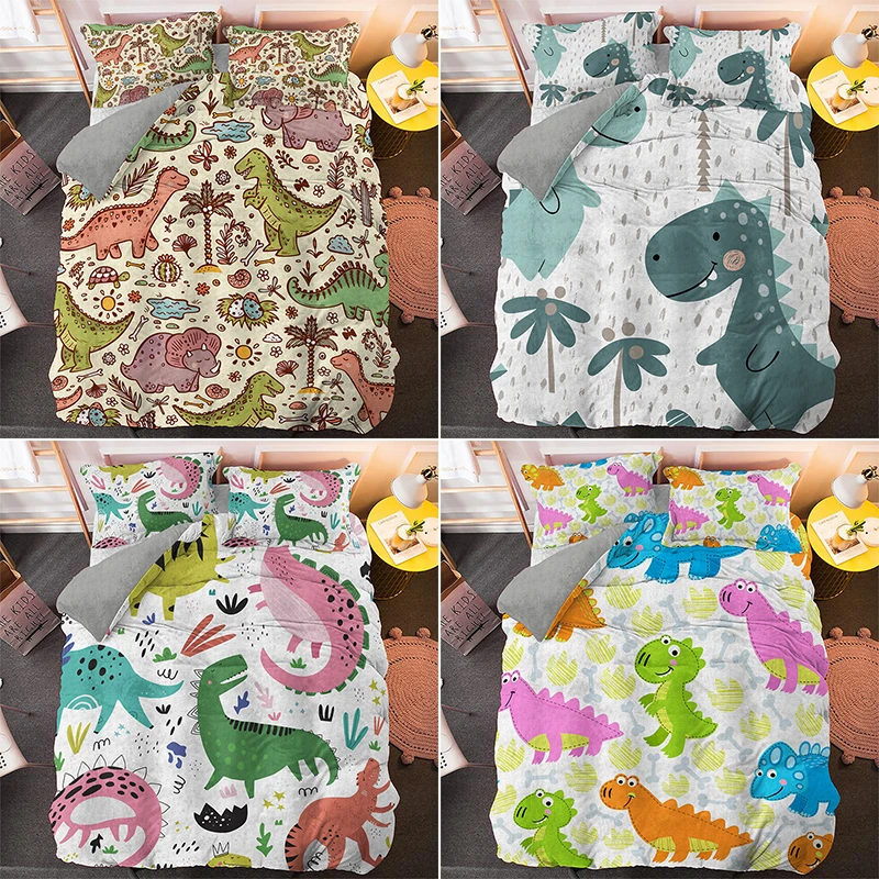 

Cartoon Dinosaur Digital Print Bedding Set Twin Queen King Size Warm Comforter Duvet Quilt Cover and Pillowcase Soft Bedclothes