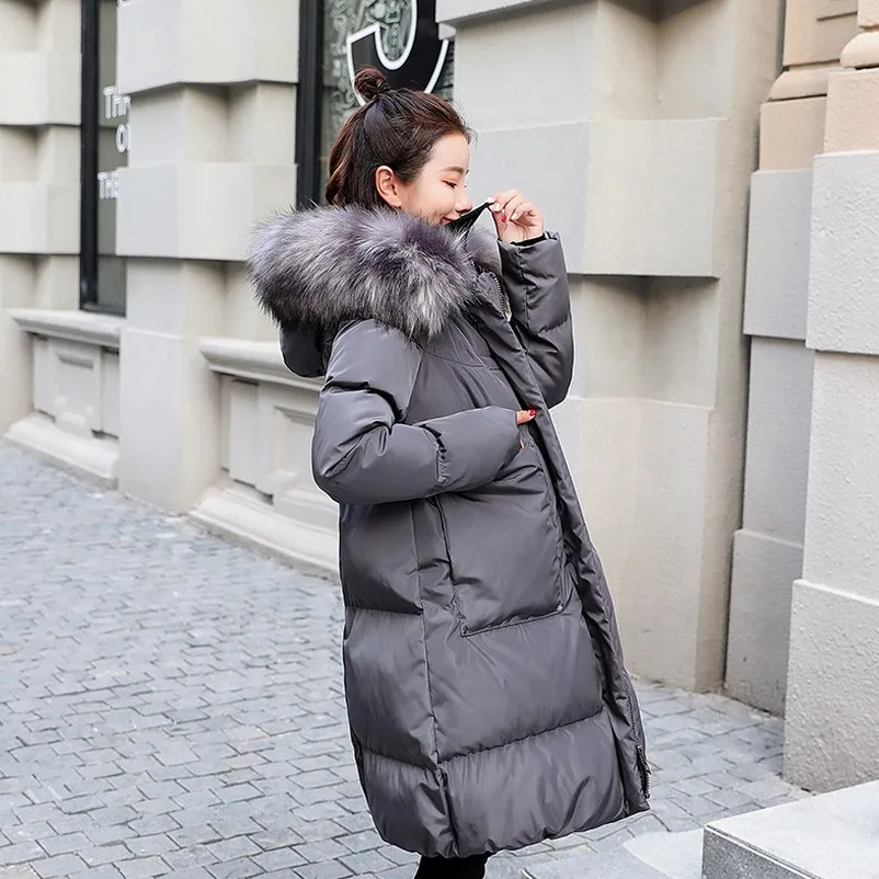 Зимнее пальто для беременных длинное утепленное хлопковое повседневное с