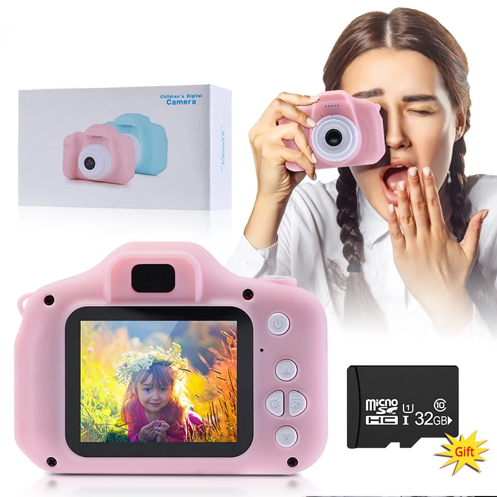 

Детская камера с 2-дюймовым HD-экраном, мини мультяшная камера, портативная цифровая видеокамера, игрушки с 32 Гб TF-картой, детский подарок на д...
