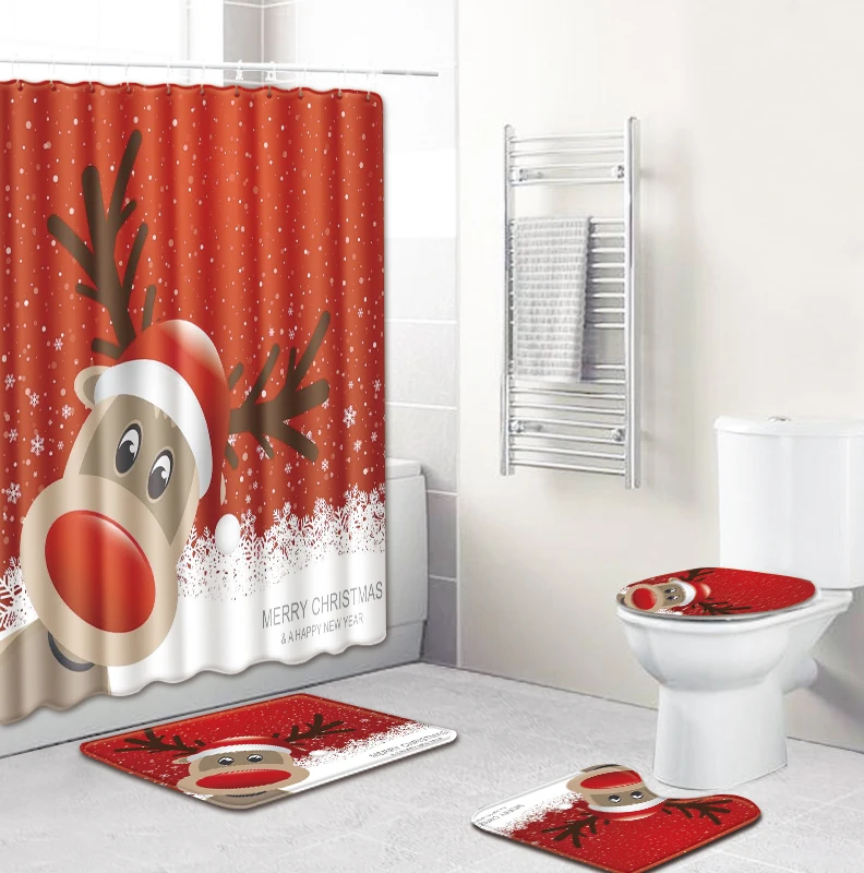 

Рождественское сиденье для унитаза, набор 3D, коврик для ванной комнаты, занавеска для душа, домашний дизайнерский коврик, фланелевый коврик