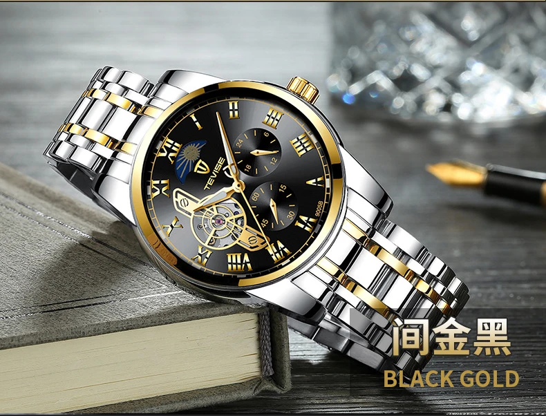Tevise Топ бренд для мужчин Tourbillon автоматические механические часы Скелет часы для мужчин с автоматическим подзаводом мужские наручные часы Relogio Masculino