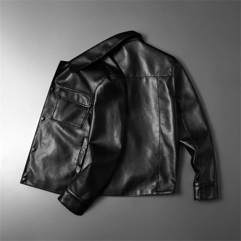 Men's lapel leather jacket youth trend double pocket korean autumn and winter casual chaquetas hombre куртка мужская