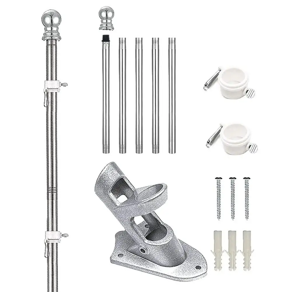 

5 Sections 6ft Flagpole Kit Stainless Steel Bracket Easy To Install Disassemble Flagpole Holder