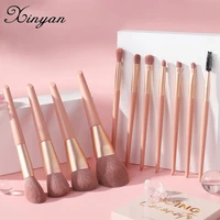 xinyan 11pcs pink makeup brushes set natural hair brushes professional foundation blushes eyeshadow eyebrow blending brush tools