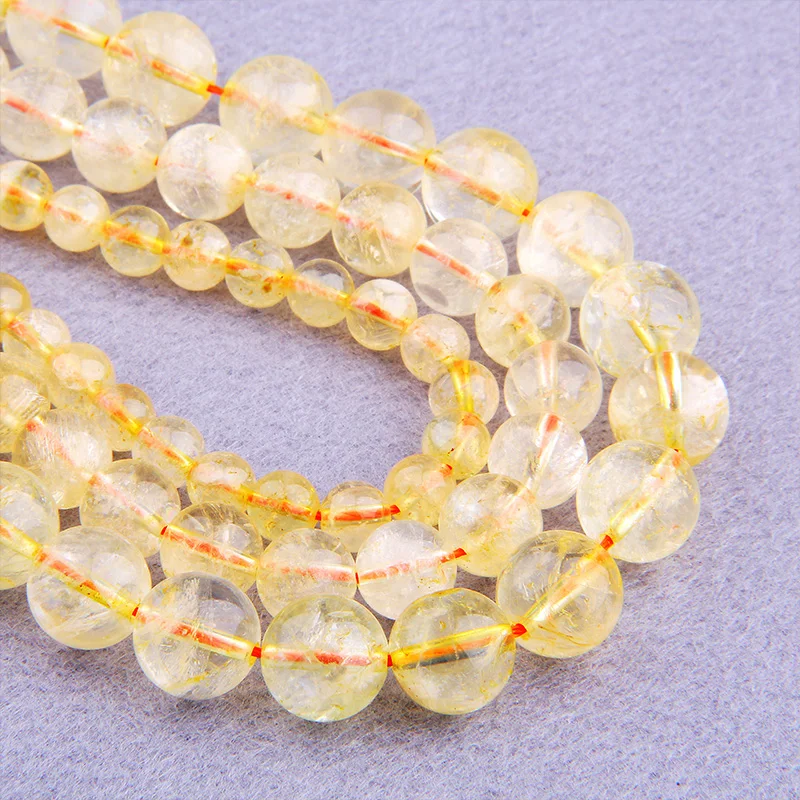 Натуральный Полированный Камень цитрин распорные бусины 4 6 8 10 12 мм Круглый