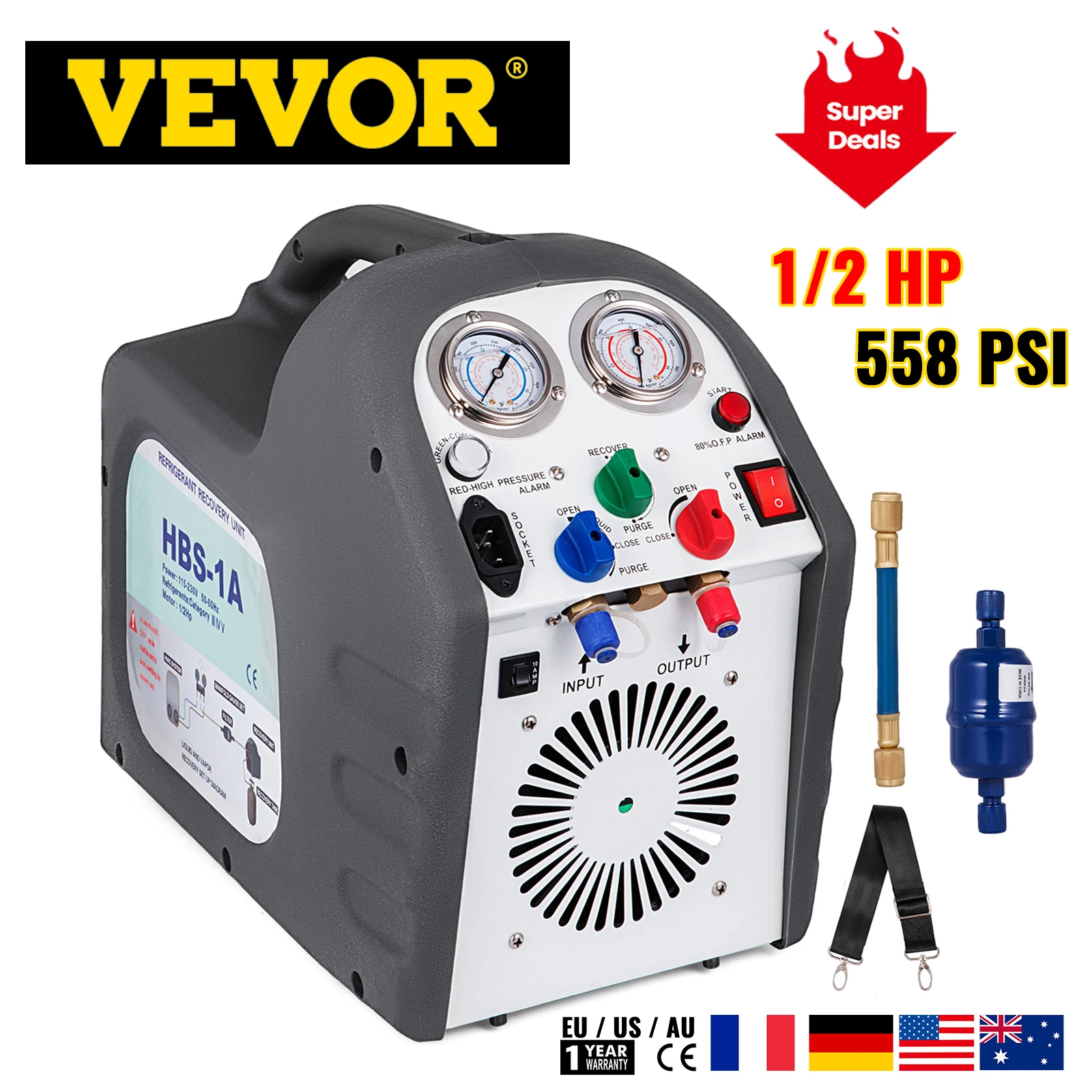 Fiyat VEVOR Soğutucu Kurtarma Makinesi HVAC Taşınabilir Klima Kompresörü Ile Boru Tesisat 1/2 HP Tüm Ortak CFC HFC HCFC