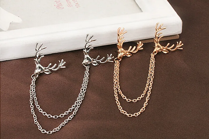 Я Remiel золото цинковое покрытие металлическая брошь с лосем двойной цепью булавка