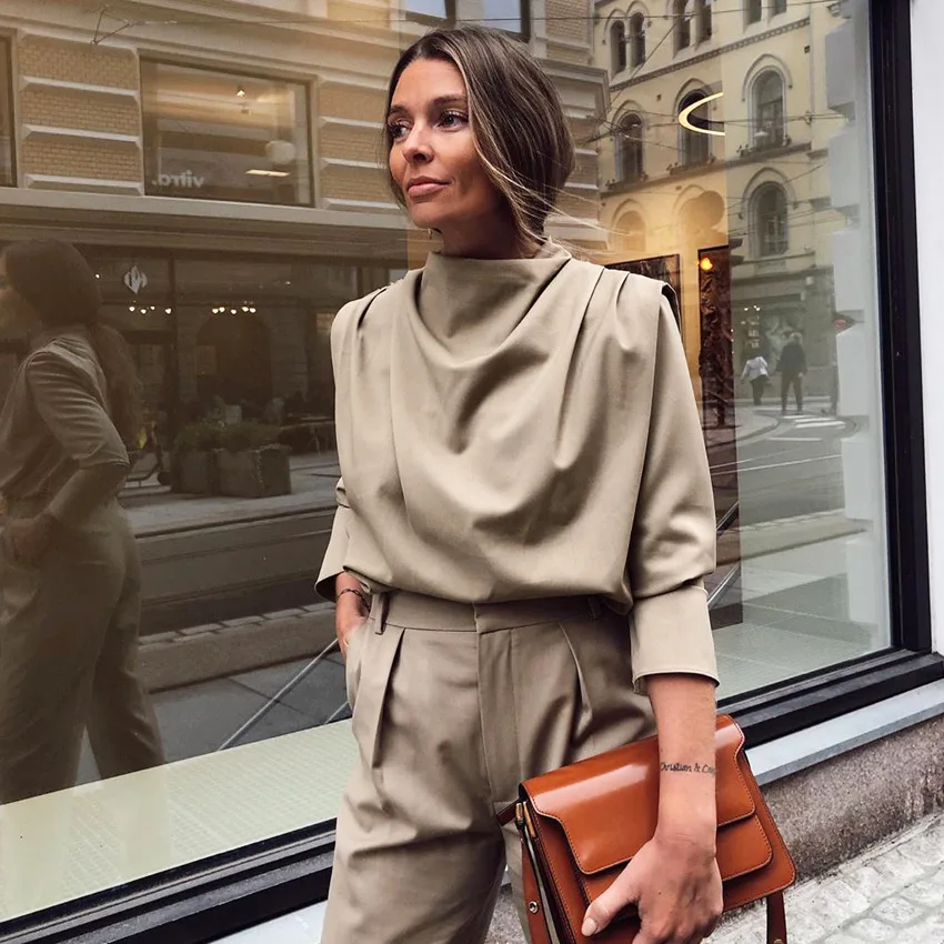 

2020 New Long-sleeved Ladies Shirt Loose Fashion Commuter High Collar Shirt Ladies Tops Blouse