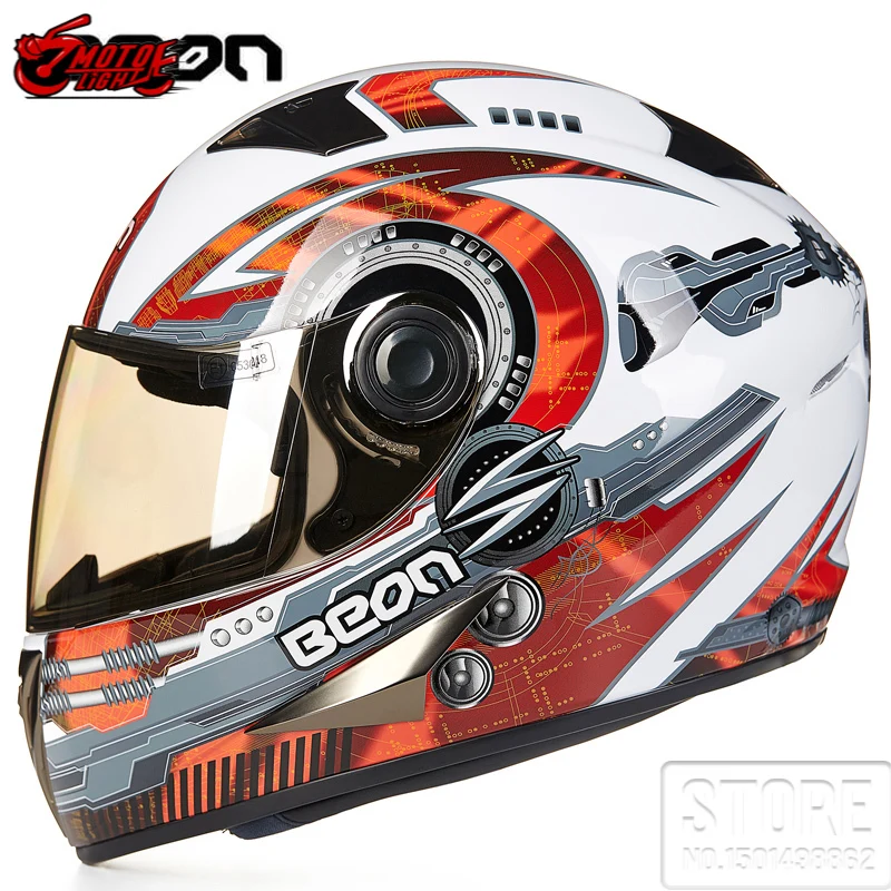 Мотоциклетный шлем BEON одобренный ECE классический Полнолицевой гоночный для