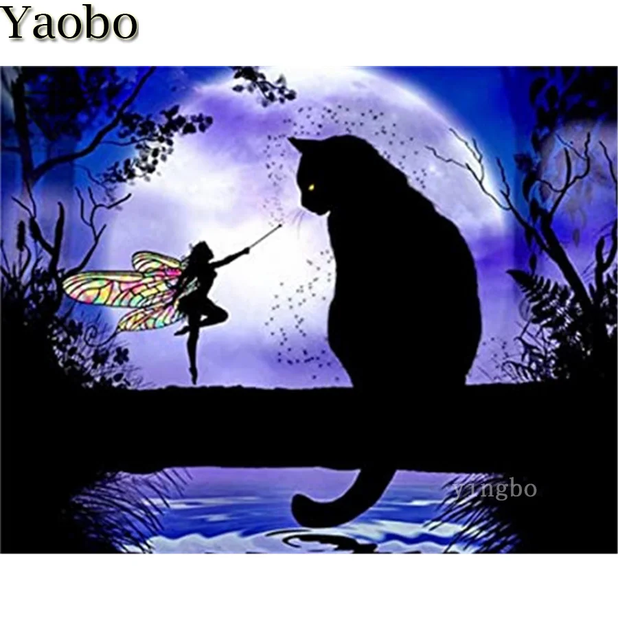 

Алмазная живопись с изображением бабочки, эльфа, черного кота, Луны, пейзажа, 5D «сделай сам», квадратная круглая Вышивка крестиком, Алмазная мозаика с вышивкой