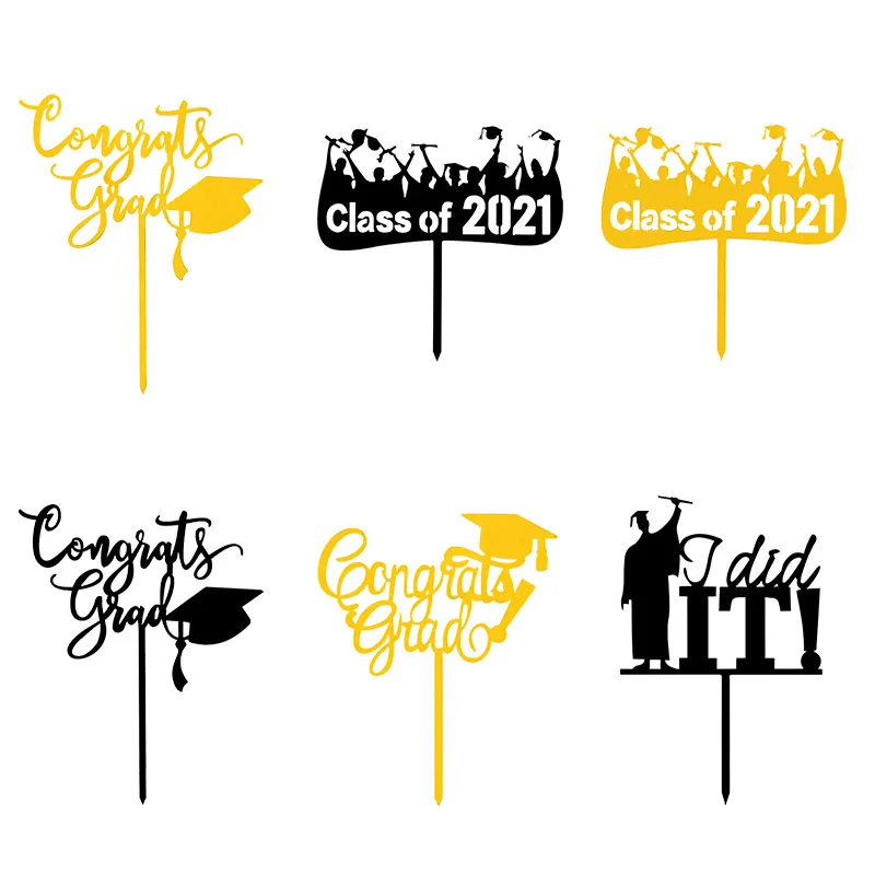 

Gold Black Happy Graduation Acrylic Cake Toppers Bachelor Cap Transcript Class of Cake Toppers Student Graduation Ceremony Decor