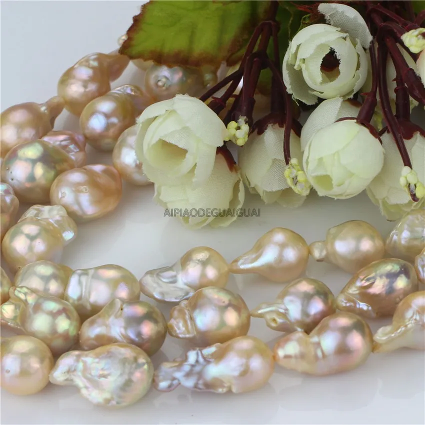 

APDGG Genuine Natural AA+ 15-20mm*20-30mm nucleated freshwater baroque pink pearl strands loose beads women lady jewelry DIY