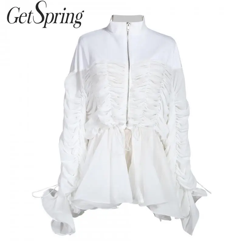 GetSpring женская блуза со стоячим воротником с длинным рукавом Шифоновая рубашка