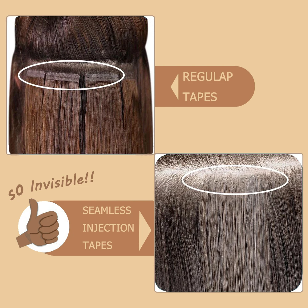 WIT Invisible Seamless PU Skin Weft Hand Tied Tape In Adhesives Remy Human Hair Extensions for black brown Fast Shipping 16"-24" |