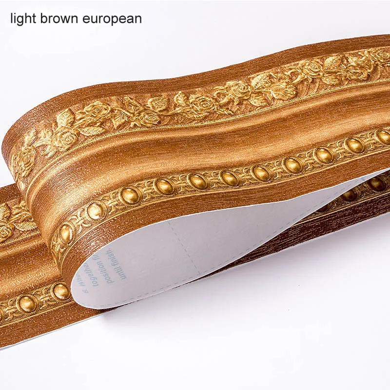 light brown european Водонепроницаемый деревенский плитка 5 м длина гостиная плинтус для ванной комнаты самоклеющиеся винтажные обои границы 3D рельефные наклейки на стену - Цвет: light brown european