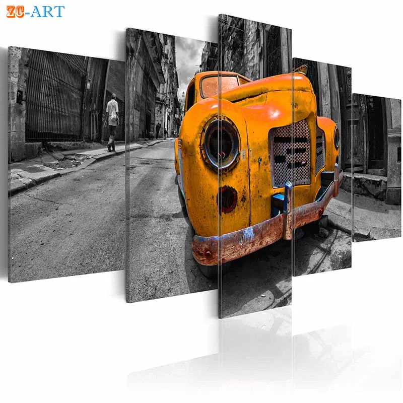 Постеры и принты уличных автомобилей Картина на холсте искусство 5 панелей