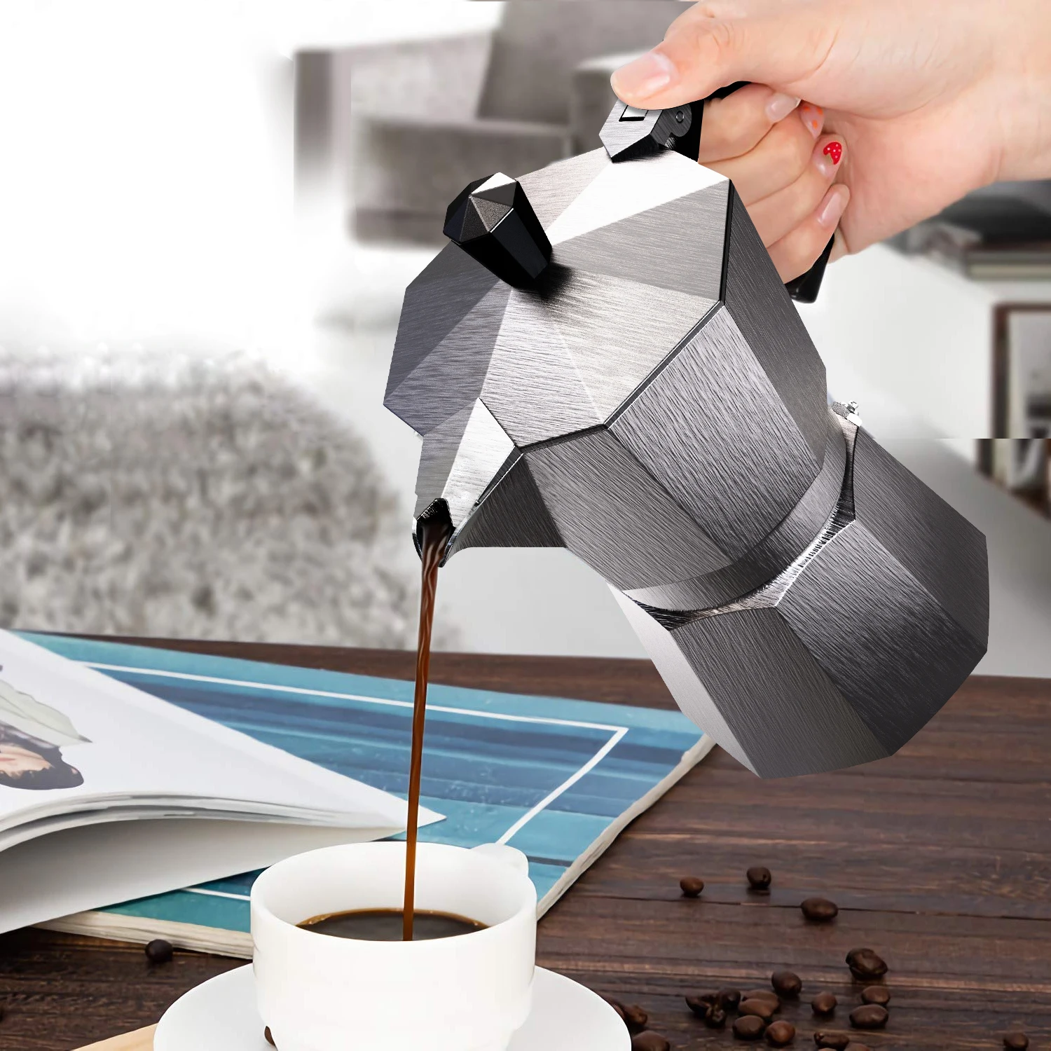 Pot Aluminum Mocha Espresso Percolator Pot Coffee Kettle Cafetera Home Outdoor Stovetop Cafe Tools Sliver Red Black