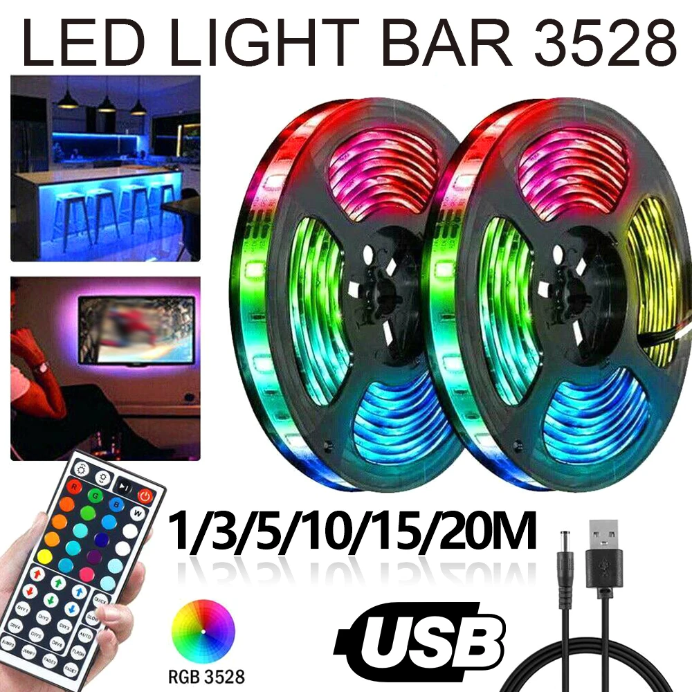 

Светодиодные ленты с ИК-пультом дистанционного управления, гибкая декоративная подсветильник ка RGB 3528, ночсветильник, светящаяся гирлянда ...