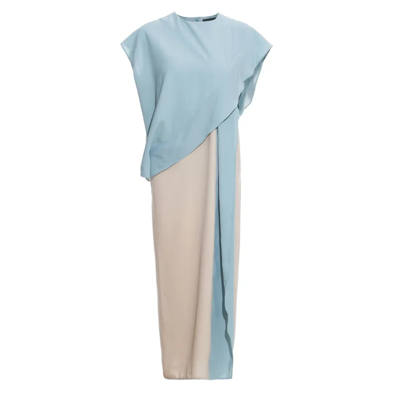 

Women's Dress 21 Spring and Summer Temperament Color Matching Lace Up High Waist Ruffle Cuffs Medium Length Dress