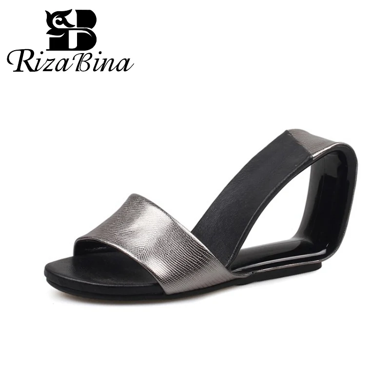

RizaBina женские сандалии из натуральной кожи летние туфли-танкетки женские модные шлепанцы, тапочки для 2021 домашние тапочки женская уличная о...