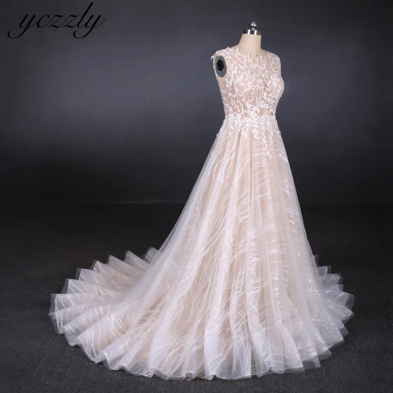 Vestidos De Novia 2019 сексуальным вырезом на спине и Иллюзия с кружевной аппликацией для