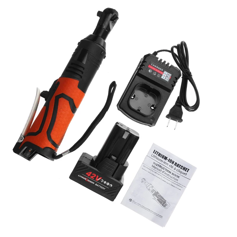 

42V Electric Wrench Angle Drill Screwdriver 100NM 3/8'' Cordless Ratchet Wrench Scaffolding With 1/2 Lithium-Ion Battery