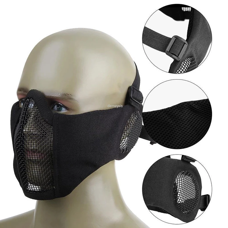 

Tactical Half Face Mask Outdoor Field Wargame Combat Masks with Ear Protection Airsoft Paintball Hunting Shooting Mask