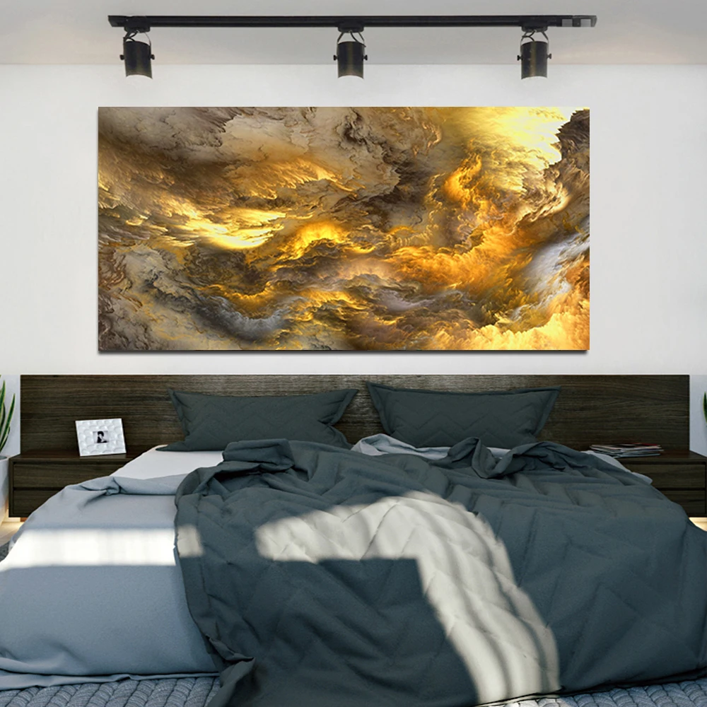 

Modern Abstract Oil Painting on Canvas Posters and Printing Wall Art Golden Cloud Picture for Living Room Decorative Unstretched