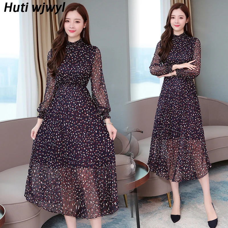 

2022 Vintage Print Floral Chiffon Boho Beach Maxi Dress Spring Autumn Long Sleeve Chic Dress Casual Women Bodycon Party Vestidos