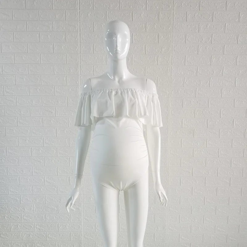 

Summer Floral Printing Stretchy Maternity Photo Shoot Bodysuits Slash Neck Ruffles Pregnant Women Photography Jumpsuits