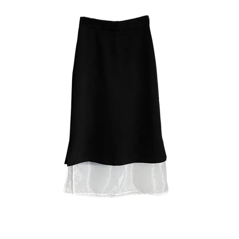 

Organza Splicing A-line Skirt Women 2021 Summer Slim Korean Loose Split Skirt