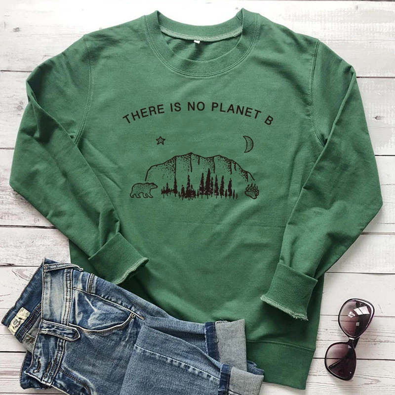 Есть Planet B Crewneck Толстовка женская с длинным рукавом Весенний пуловер толстовки забавные буквы Tumblr Джемперы Топы Прямая