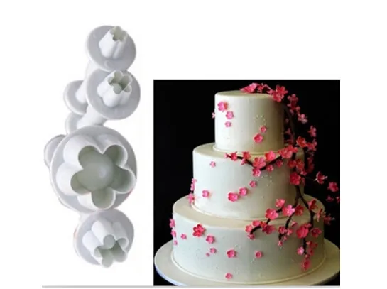 4 Pieces Food Mould Plum Blossom Embossing Die Plastic Baking Tools for Biscuit Mousse Cake |
