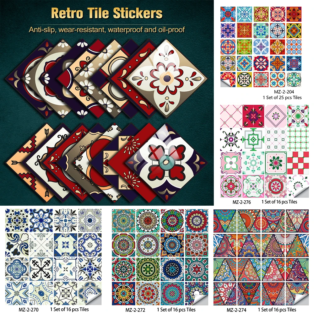 

Наклейки для кухни, 16 шт./компл., в стиле мандалы, шкаф для ванной комнаты