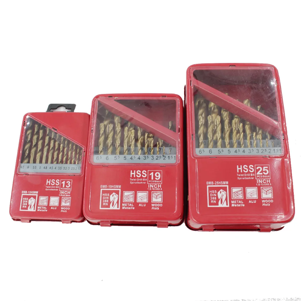 Набор сверл из быстрорежущей стали с титановым покрытием 13/19/25 шт.