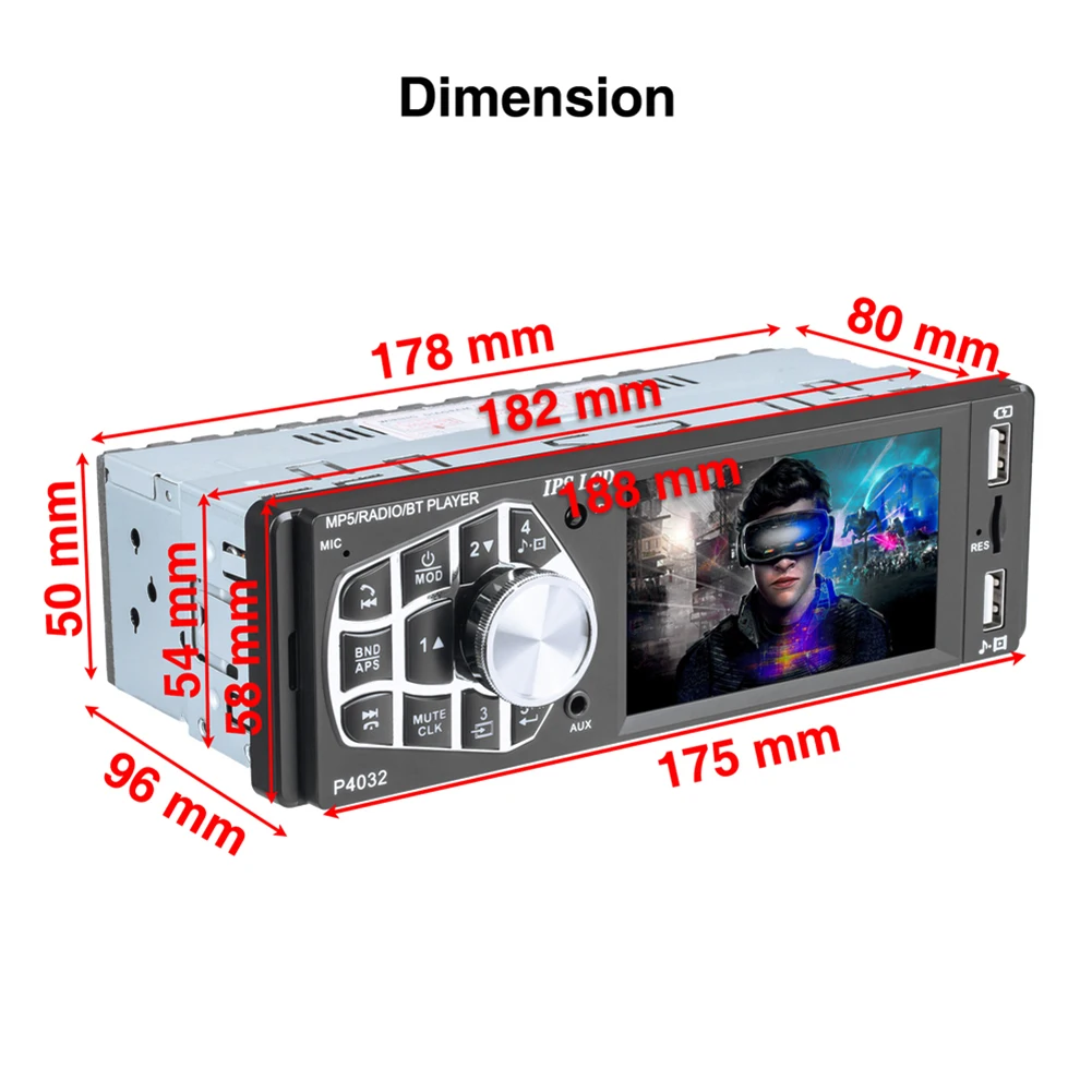 

3.8 inch 1 Din Car Radio Bluetooth-compatible MP3 Music Video Player 50Wx4 IPS Touch Screen Auto FM Stero Radio Dual USB with TF