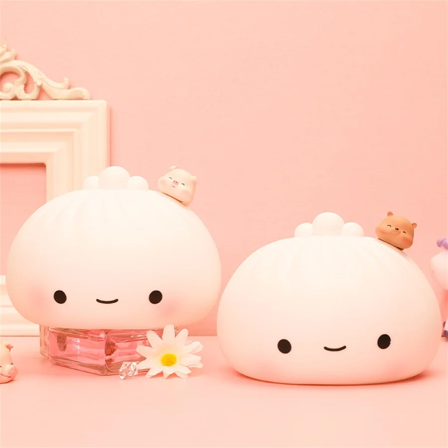 Cute Colorful LED Night Light Bun Bear Pig Cartoon Bedroom Bedside Soft Lamp Christmas Kid Toy Gift Holiday Home Decoration | Лампы и