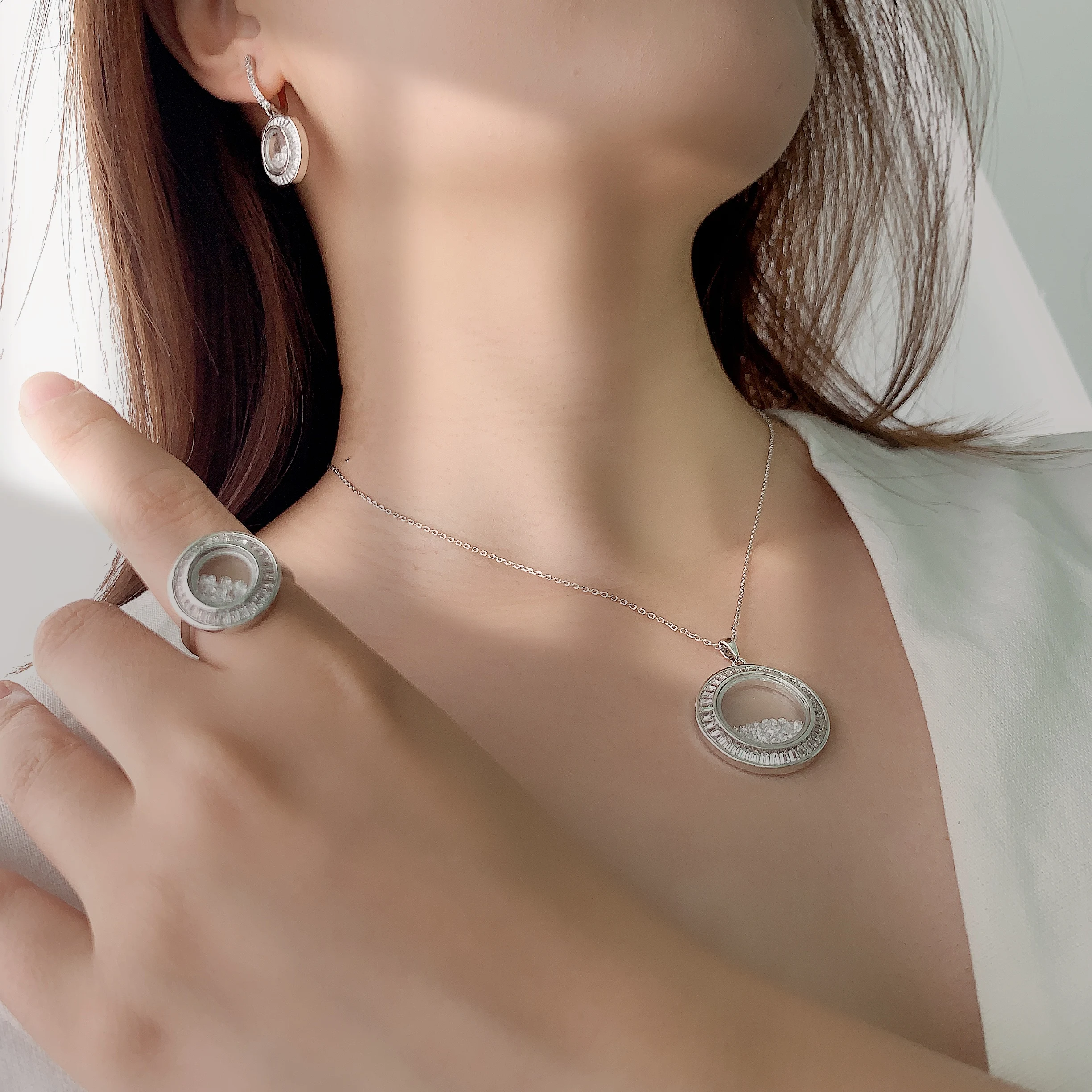 Роскошный круглый кулон Lover's кубического циркония подвеска серьги кольцо набор