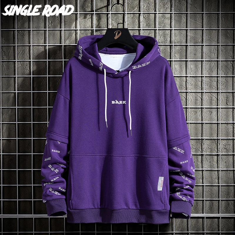 

Single Road Mens Hoodies Men 2021 Patchwork Sweatshirt Japanese Streetwear Harajuku Hip Hop Male Oversized Purple Hoodie Men