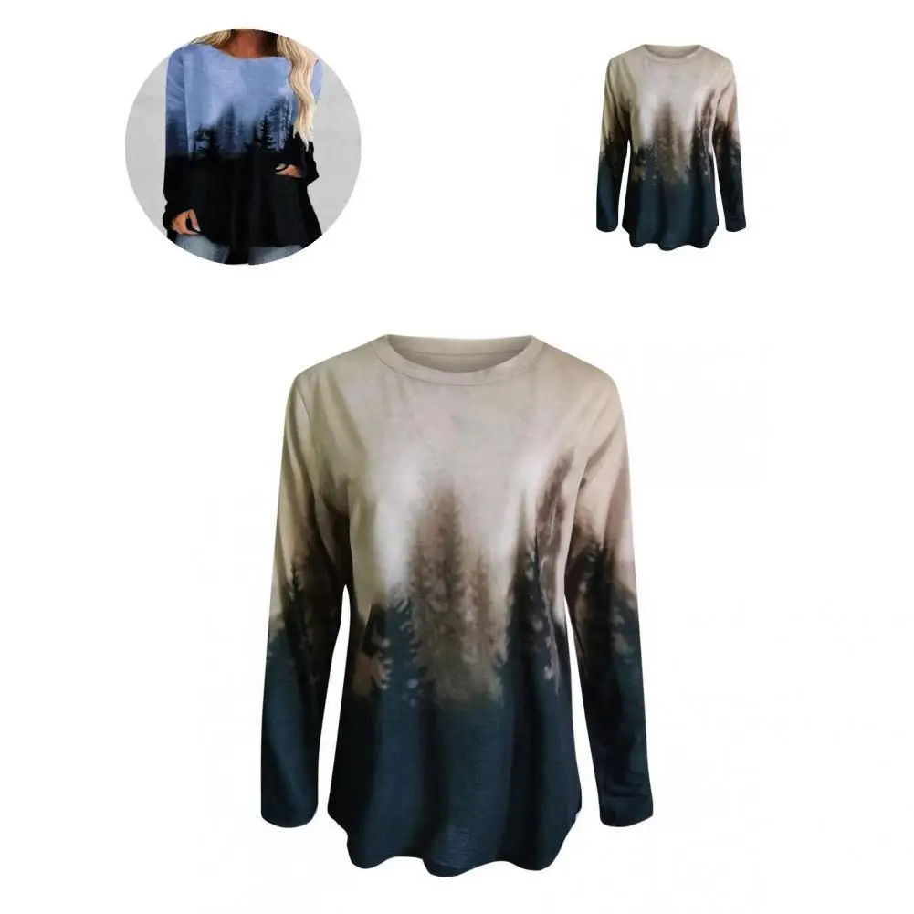 

Повседневная Блузка, футболка с круглым вырезом, пуловер, свободная футболка с принтом деревьев, пуловер