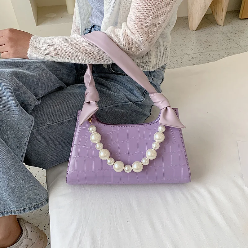 

Fashion Women Shoulder Bags Crocodile Pattern PU Crossbody Bag For Women Ladies Totes With Pearl Handle Armpit Bag Female Purse