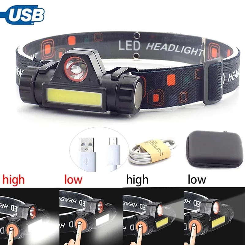 Фонарь налобный Аккумуляторный высокой мощности с USB зарядкой 2 светодиода|Фары| |