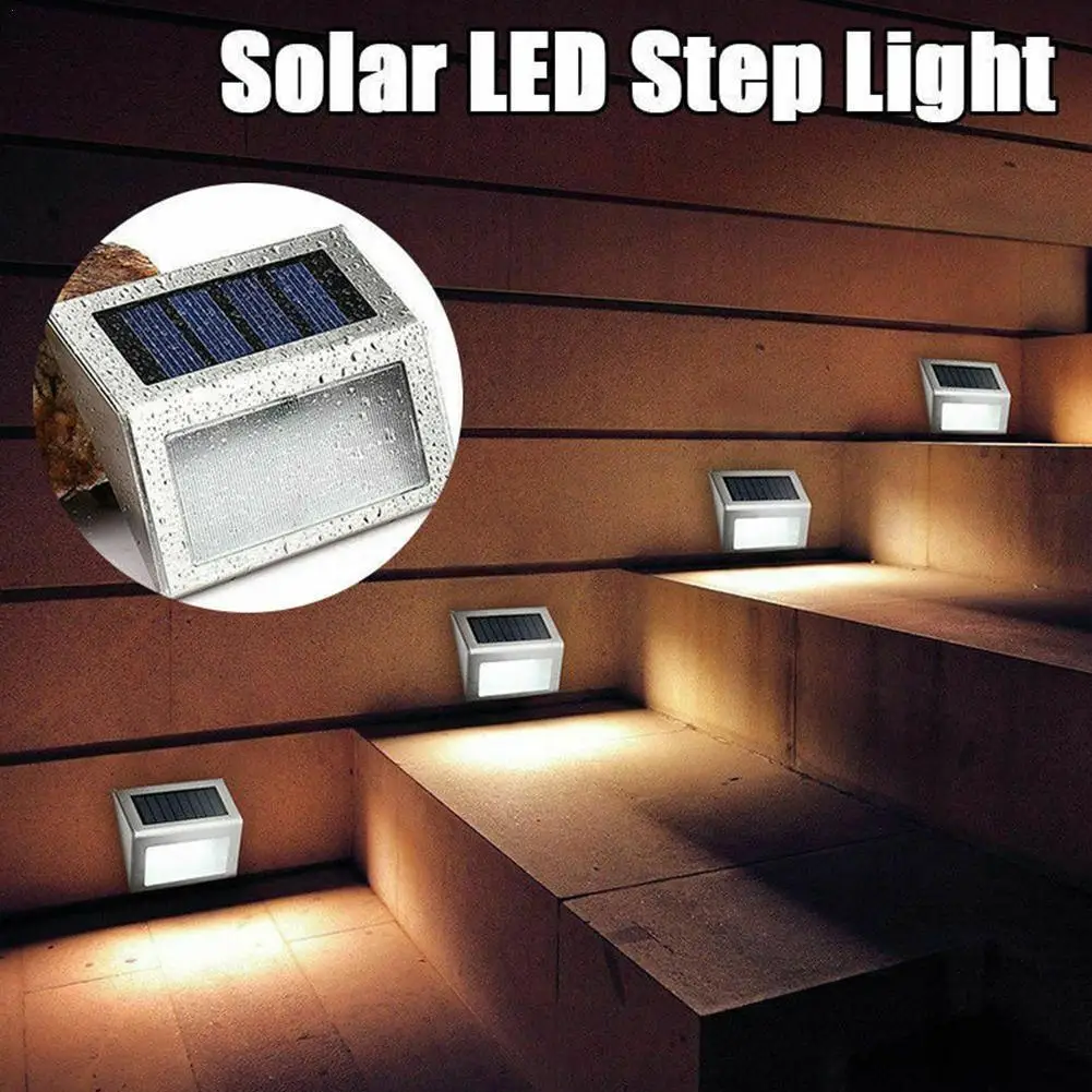 

2pcs Outdoor Steel Led Solar Path Stair Light Waterproof 3 LED Solar Deck Lights Balcony Garden Yard Fence Solar Light