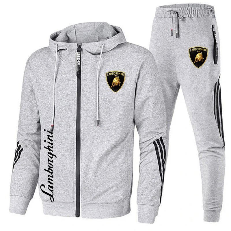 

Lamborghini Brand Print Tracksuit Men 2 Piece Set Hoodie and Pants Casual Sportswear