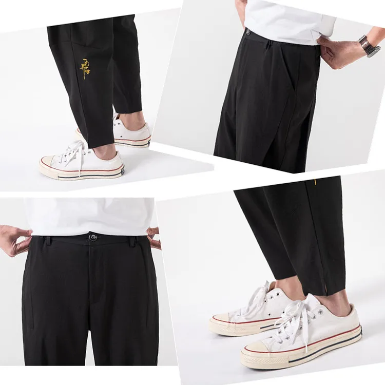 

2020 Spring Summer Casual Pants Men Ankle length Solid Mens Trousers Pants Side Pleated Leisure Clothes Pantalones Homme