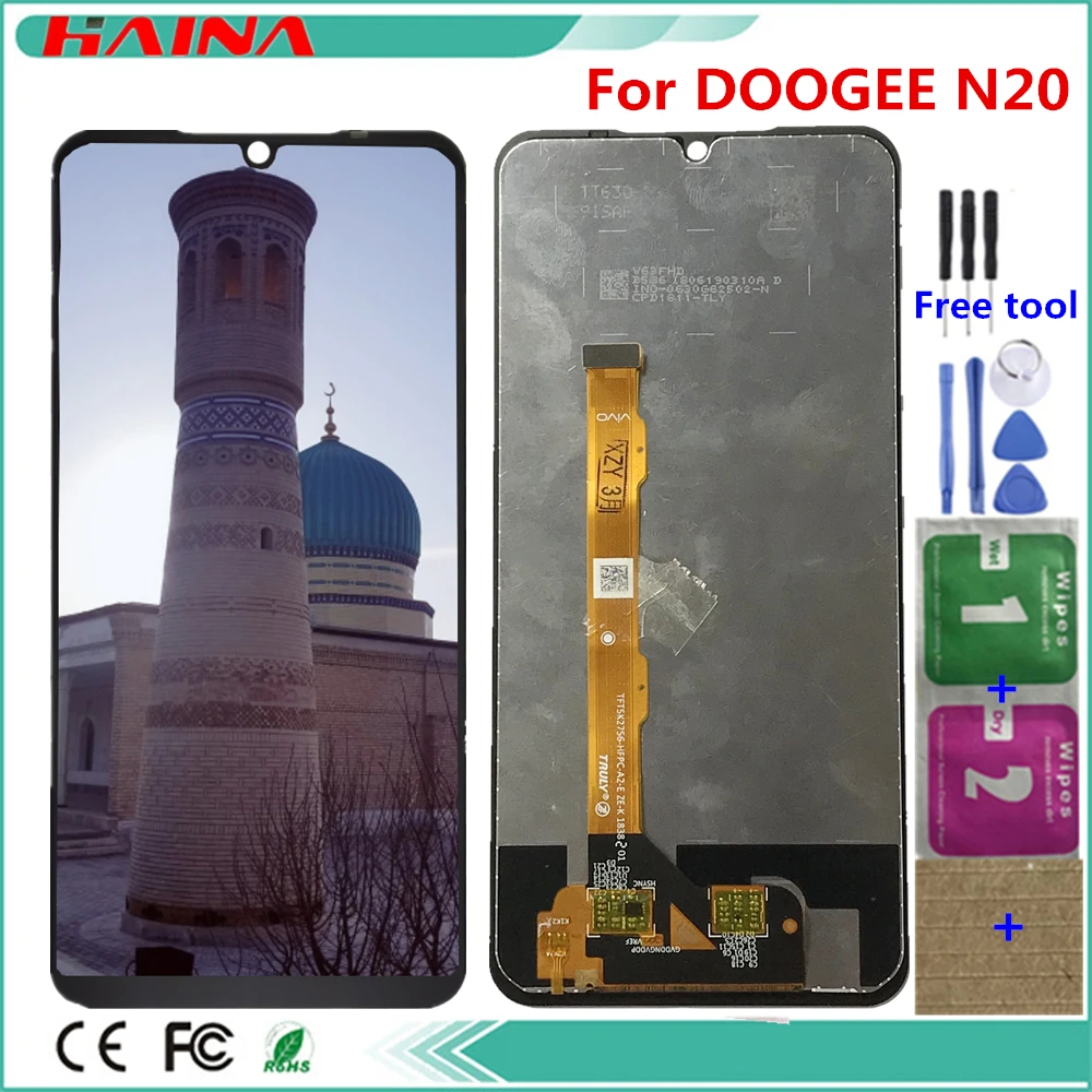 

6,3-дюймовый ЖК-дисплей для телефона DOOGEE N20, ЖК-дисплей + кодирующий преобразователь сенсорного экрана в сборе, черный Новый ЖК-дисплей + сенсорный дигитайзер для DOOGEE N20
