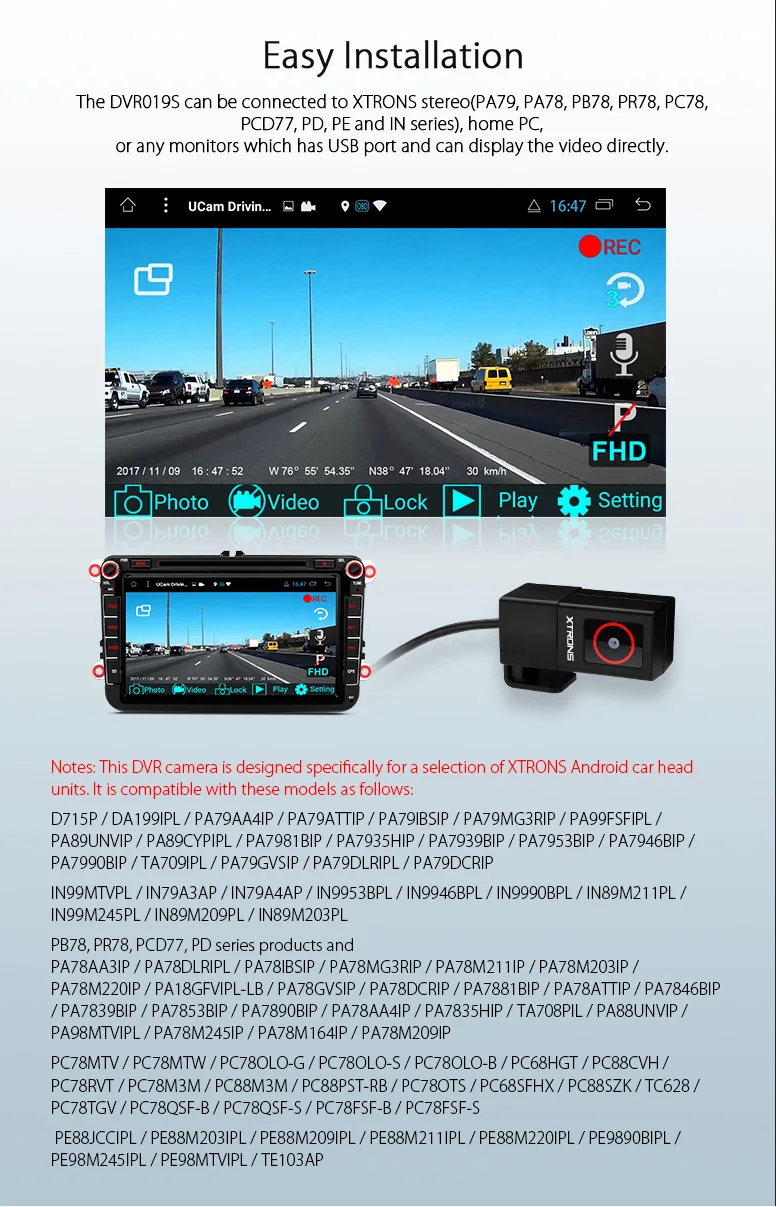 XTRONS DVR019S в автомобиль dvr тире камера USB мини рекордер с ночного видения 1280*700