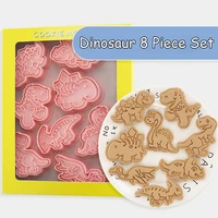 dinosaur cookie cutters plastic 3d cartoon pressable biscuit mould cookie stamp kitchen baking pastry bakeware tool 8pcsset