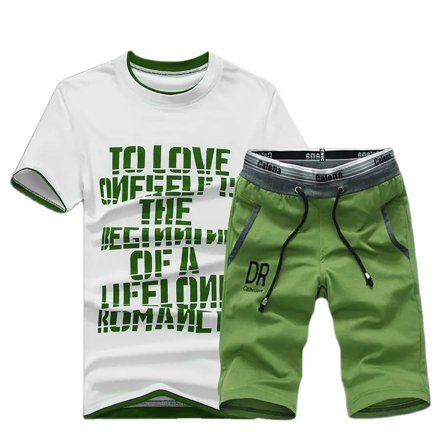 

Summer Mens Sets Short Sleeve Print Tracksuit Men Sportswear Casual 2 Pieces Set T-Shirt+Shorts Male Clothes Slim Sports Suits